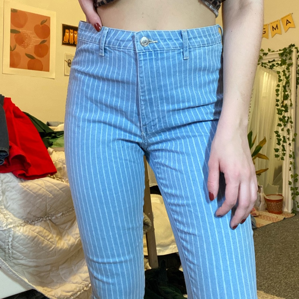 pinstripe skinny ankle jeans